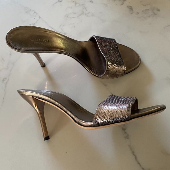 gucci sequins nappa silk sasso slip on mules - Picture 1 of 7